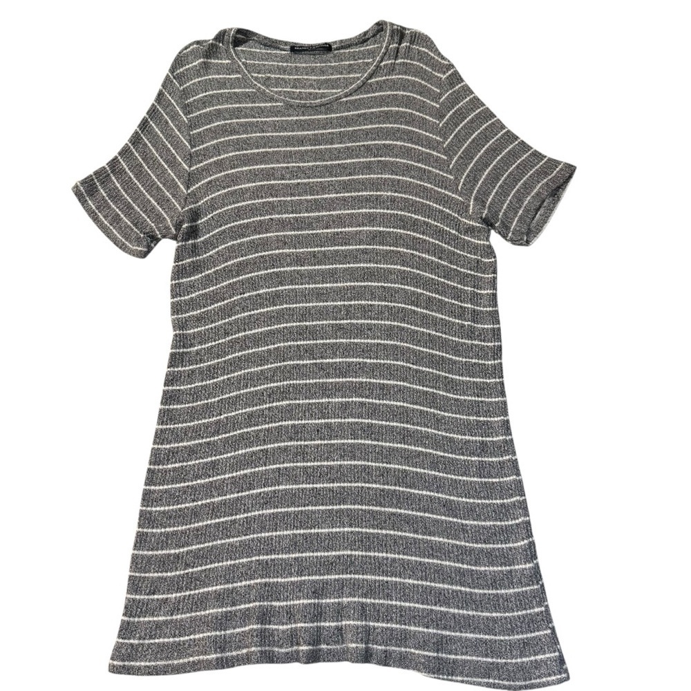 Brandy Melville Gray White Striped T Shirt Dress Stretch Cotton Basic Flowy